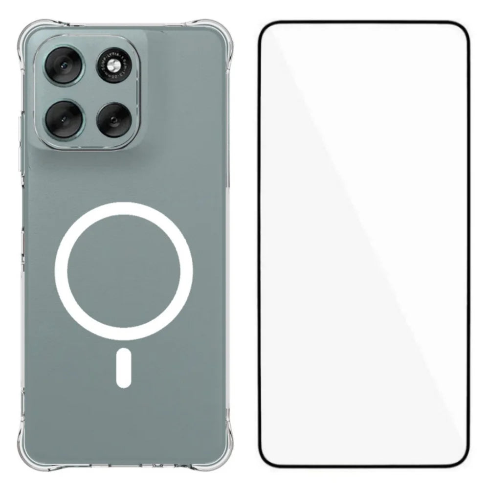WANLONFENG for Motorola Moto G56 5G  WL2 Series 2.0mm Magnetic Case Clear TPU Phone Back Cover with Screen Films - Transparent - 1