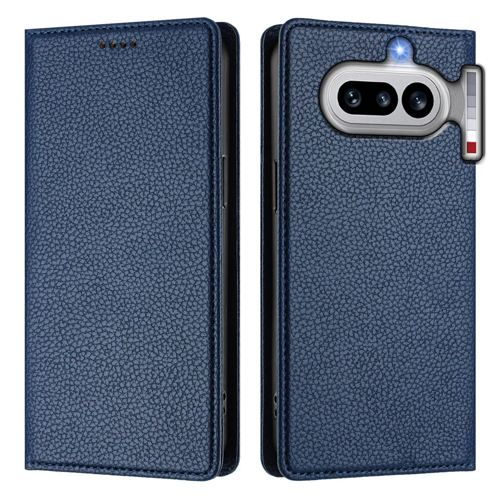 For Nothing Phone (4a) Wallet Case RFID Blocking Litchi Texture Leather Mobile Cover - Dark Blue - 1