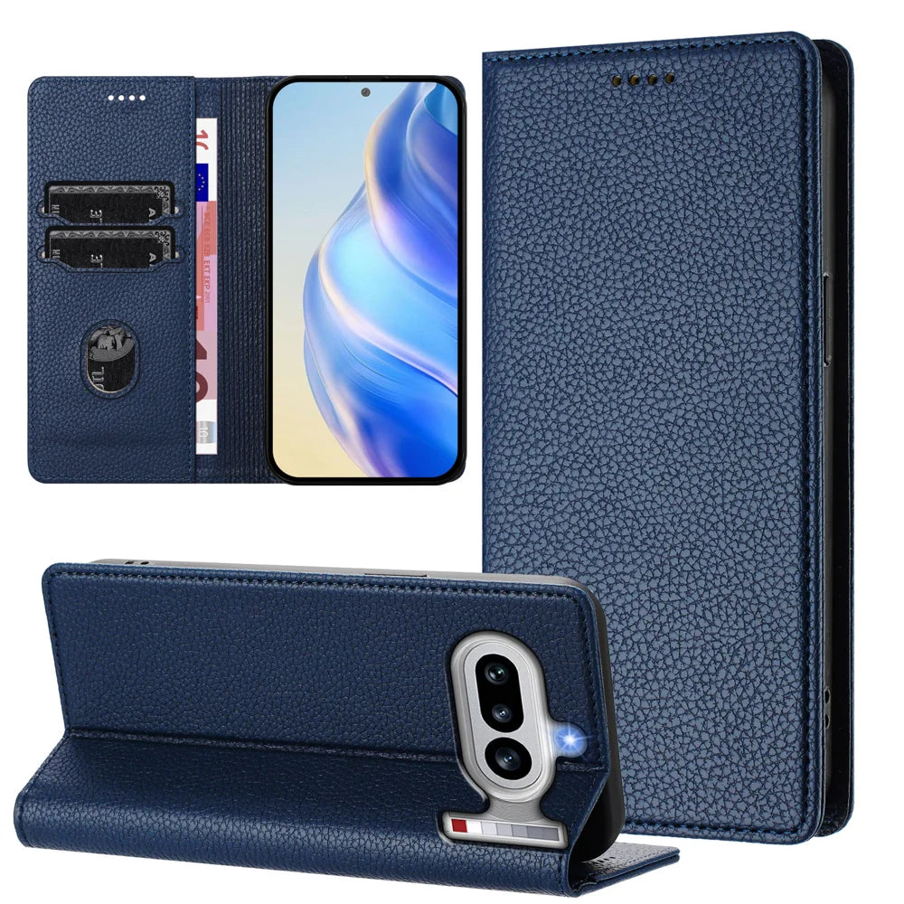 For Nothing Phone (4a) Wallet Case RFID Blocking Litchi Texture Leather Mobile Cover - Dark Blue - 2