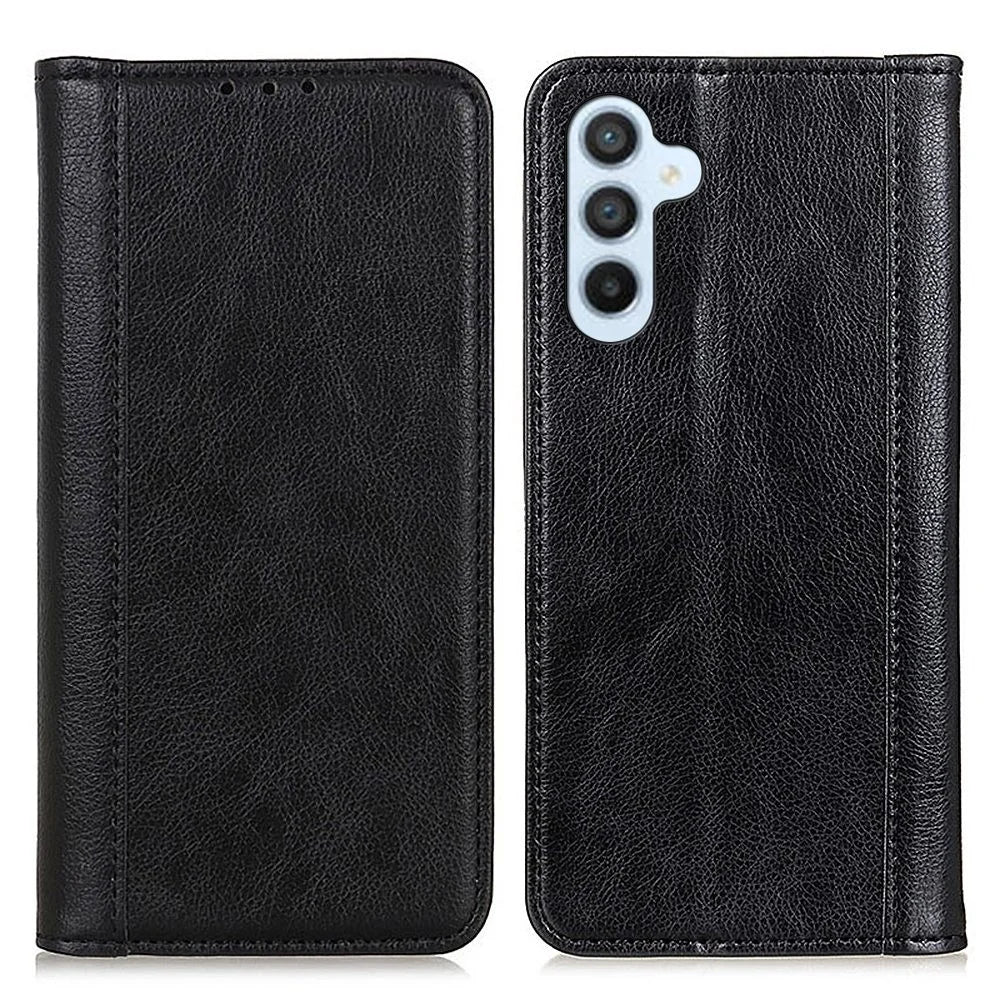For Samsung Galaxy A54 5G Litchi Texture Split Leather Stand Case Wallet Magnetic Auto-absorbed Inner TPU Cover - Black - 1