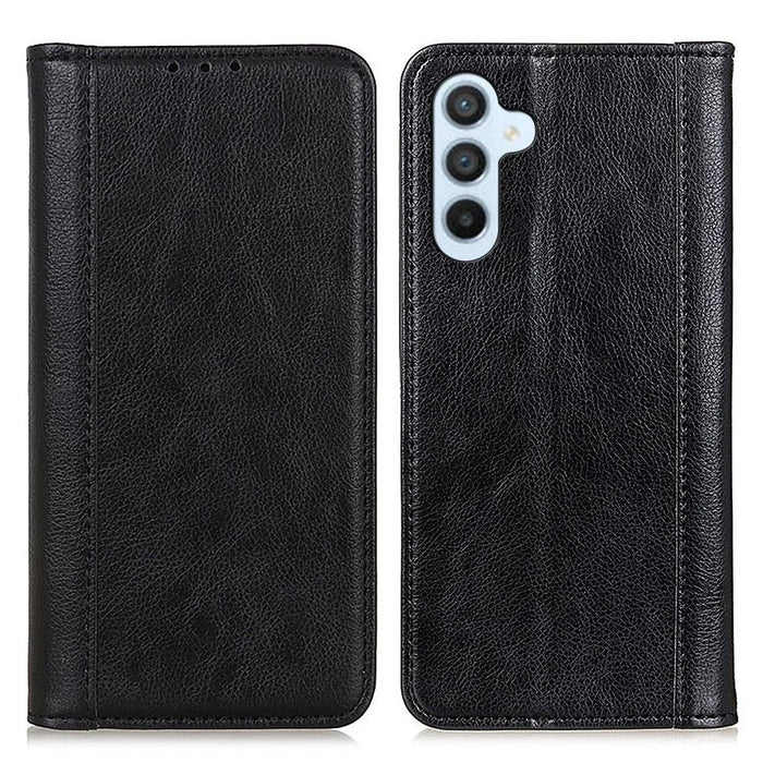 For Samsung Galaxy A54 5G Litchi Texture Split Leather Stand Case Wallet Magnetic Auto-absorbed Inner TPU Cover - Black - 1
