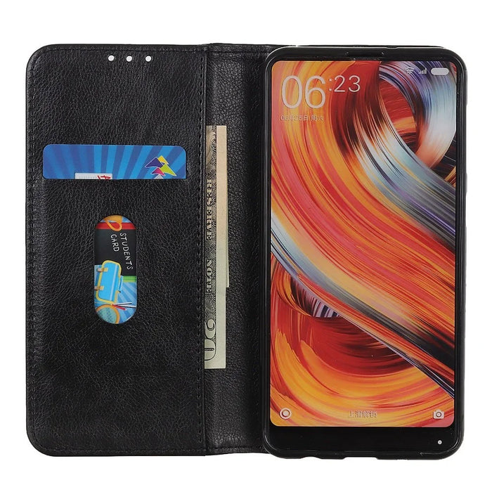 For Samsung Galaxy A54 5G Litchi Texture Split Leather Stand Case Wallet Magnetic Auto-absorbed Inner TPU Cover - Black - 2