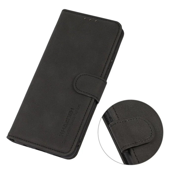 KHAZNEH For Samsung Galaxy A54 5G Textured PU Leather Wallet Phone Case Secure Magnetic Closure Stand Function Flip Cover - Black - 5