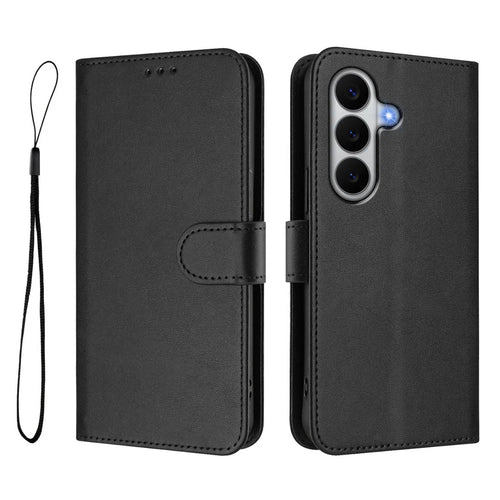 For Samsung Galaxy A27 5G Wallet Case RFID Blocking Calf Texture Leather Stand Phone Cover with Strap - Black - 1