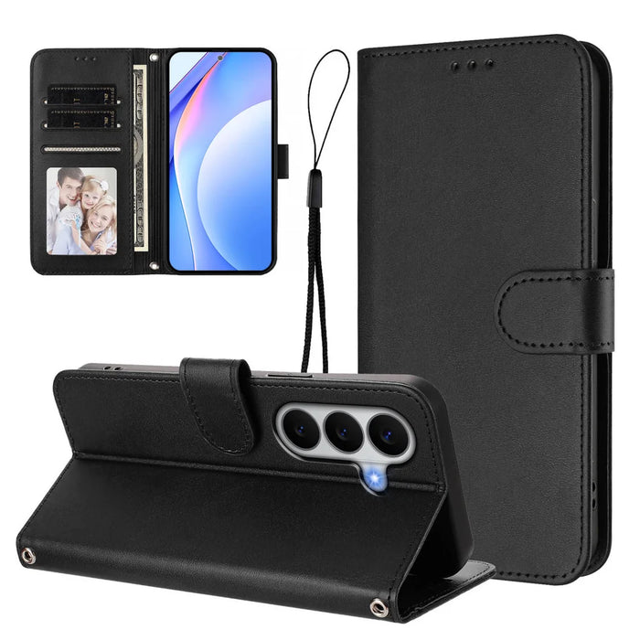 For Samsung Galaxy A27 5G Wallet Case RFID Blocking Calf Texture Leather Stand Phone Cover with Strap - Black - 3