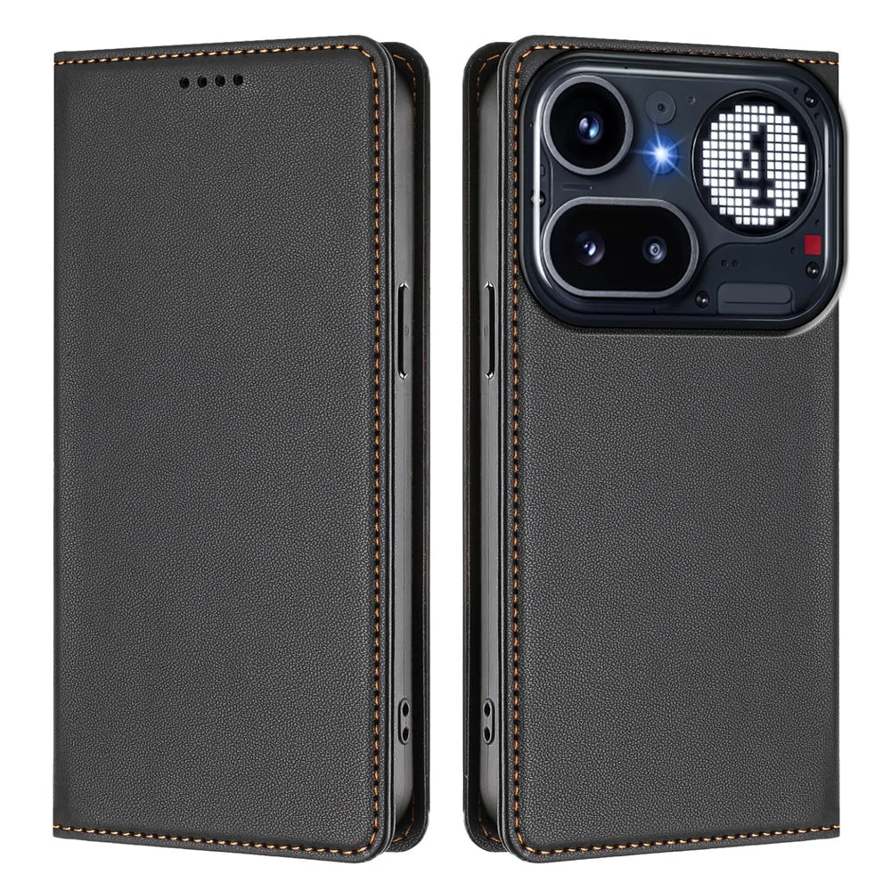 For Nothing Phone (4a) Pro Leather Wallet Case Magnetic Closure RFID Blocking Phone Cover - Black - 1