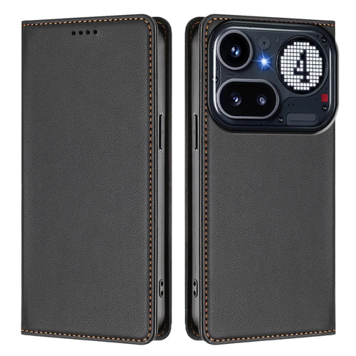 For Nothing Phone (4a) Pro Leather Wallet Case Magnetic Closure RFID Blocking Phone Cover - Black - 1