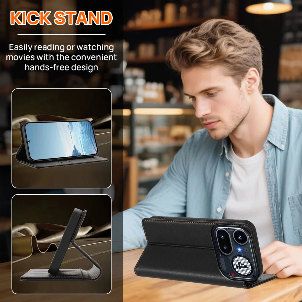 For Nothing Phone (4a) Pro Leather Wallet Case Magnetic Closure RFID Blocking Phone Cover - Black - 2