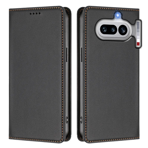 For Nothing Phone (4a) Leather Wallet Case Magnetic Closure RFID Blocking Phone Cover - Black - 1
