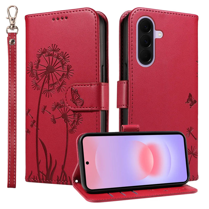 For Samsung Galaxy A27 5G Leather Wallet Case with Strap Dandelion Imprint Phone Stand Cover - Red - 1