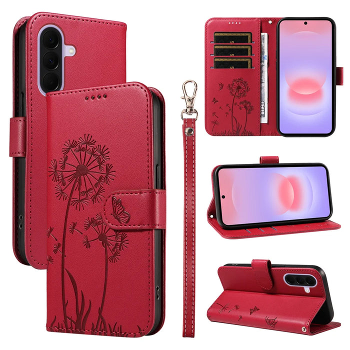For Samsung Galaxy A27 5G Leather Wallet Case with Strap Dandelion Imprint Phone Stand Cover - Red - 2