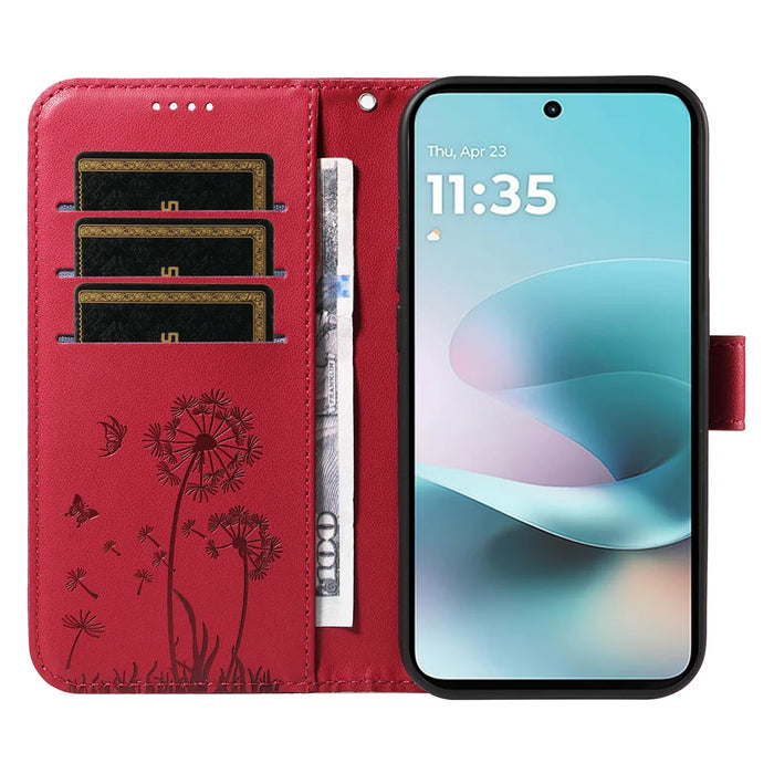 For Samsung Galaxy A27 5G Leather Wallet Case with Strap Dandelion Imprint Phone Stand Cover - Red - 5