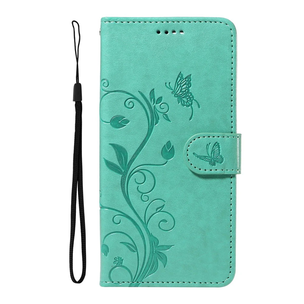 For Samsung Galaxy A27 5G PU Leather Cases Flower Pattern Wallet Stand Phone Cover with Strap - Green - 5