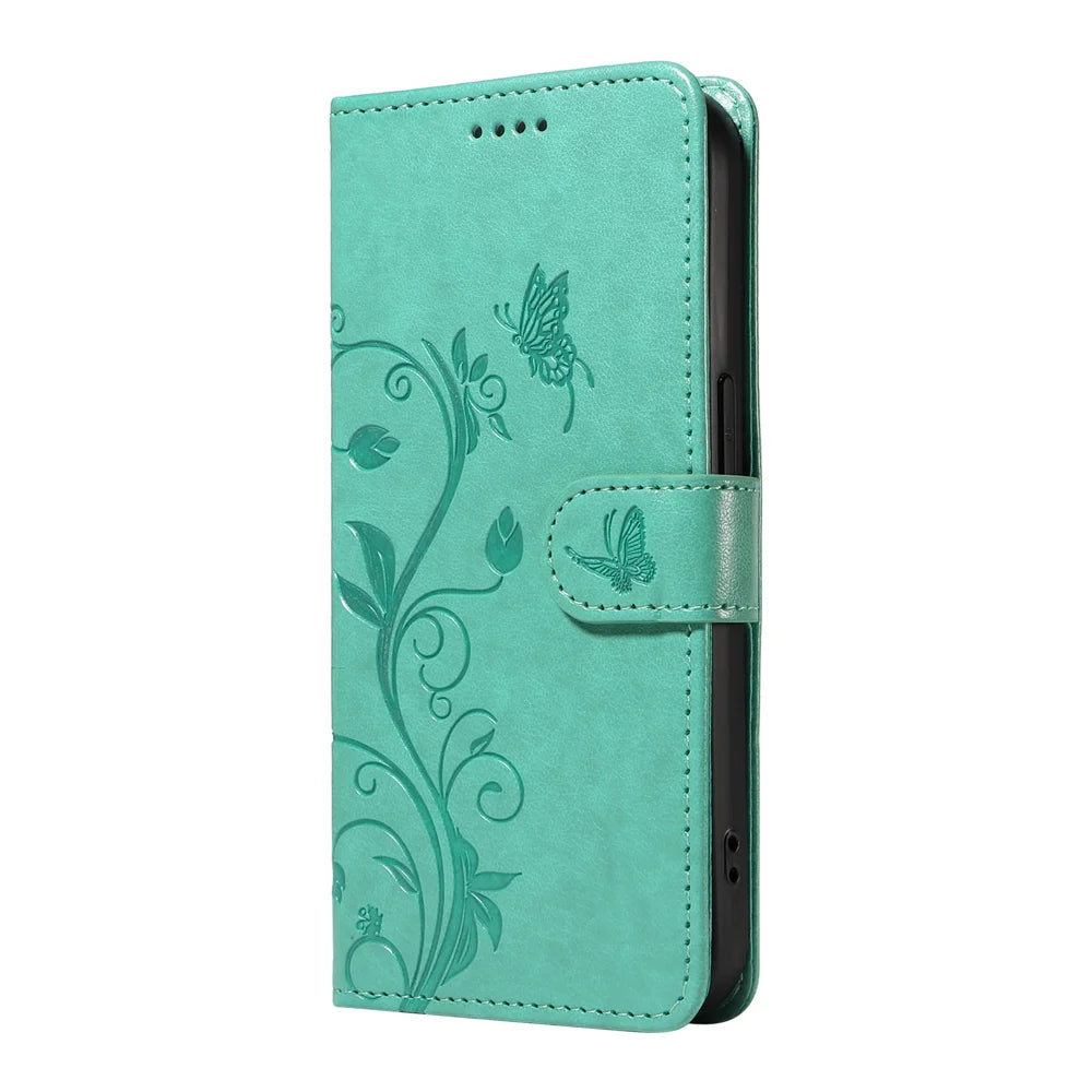 For Samsung Galaxy A27 5G PU Leather Cases Flower Pattern Wallet Stand Phone Cover with Strap - Green - 6