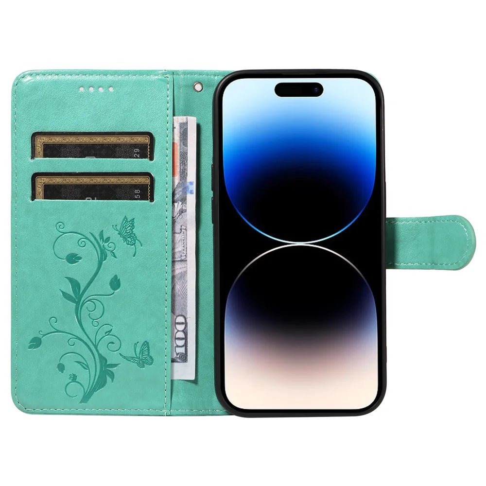 For Samsung Galaxy A27 5G PU Leather Cases Flower Pattern Wallet Stand Phone Cover with Strap - Green - 7