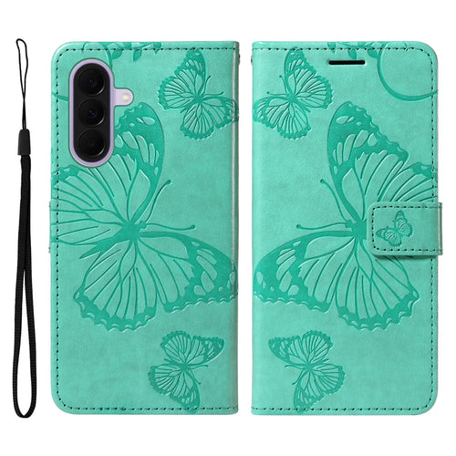 For Samsung Galaxy A27 5G Wallet Case Floral Butterfly Imprinted Leather Phone Cover Stand -  Green - 1