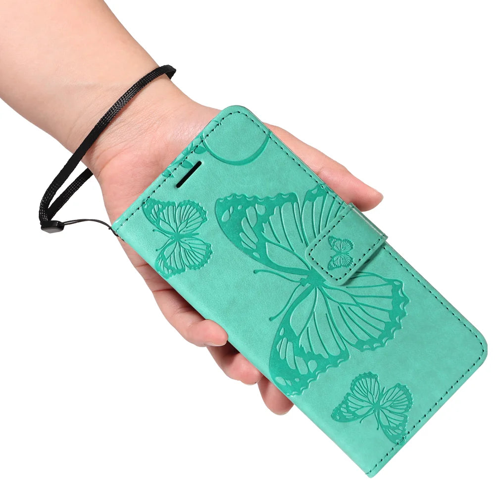 For Samsung Galaxy A27 5G Wallet Case Floral Butterfly Imprinted Leather Phone Cover Stand -  Green - 5