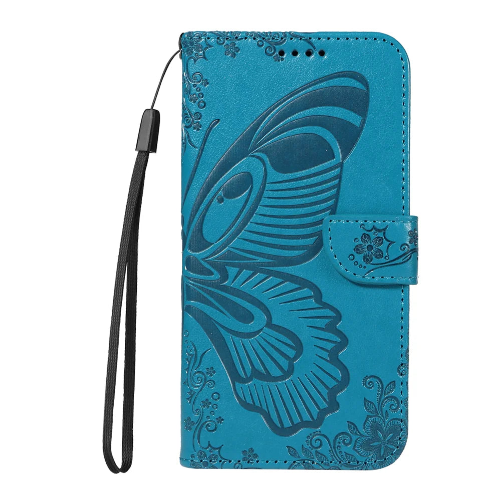 For Samsung Galaxy A27 5G Case Butterfly Pattern PU Leather Folio Flip Phone Cover -  Blue - 5