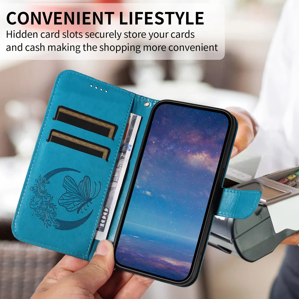 For Samsung Galaxy A27 5G Case Butterfly Pattern PU Leather Folio Flip Phone Cover -  Blue - 7