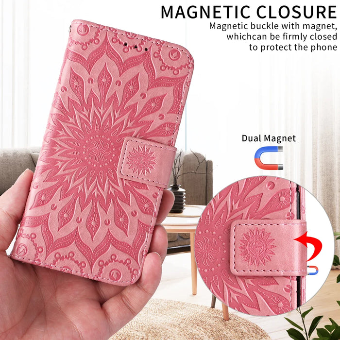 For Samsung Galaxy A27 5G Leather Wallet Case Sunflower Imprinted Phone Cover - Pink - 7
