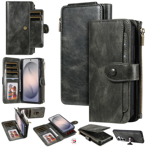 For Samsung Galaxy S26 Ultra Phone Case PU Leather Zipper Wallet Detachable Cover - Green - 1