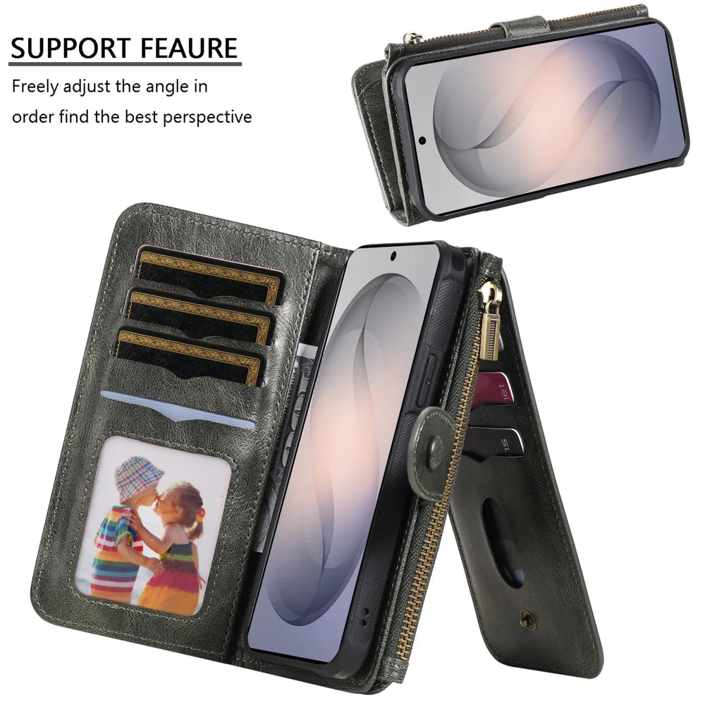For Samsung Galaxy S26 Ultra Phone Case PU Leather Zipper Wallet Detachable Cover - Green - 4