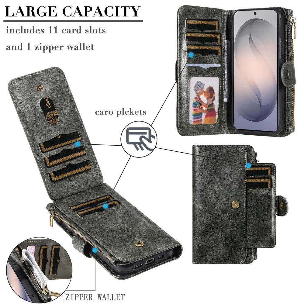 For Samsung Galaxy S26 Ultra Phone Case PU Leather Zipper Wallet Detachable Cover - Green - 5