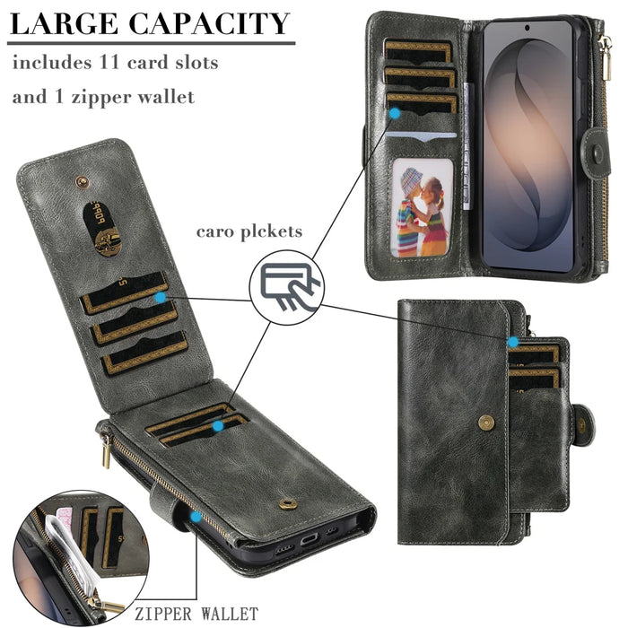 For Samsung Galaxy S26+ Phone Case PU Leather Zipper Wallet Detachable Cover - Green - 5