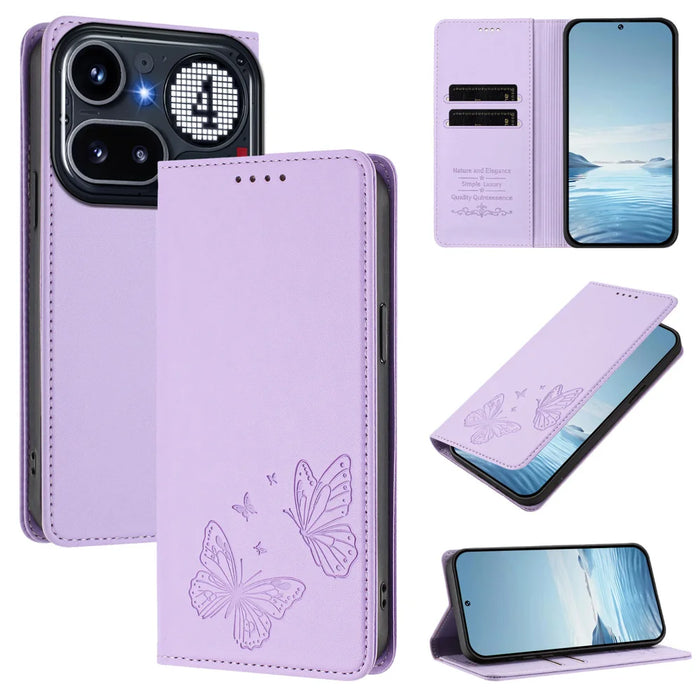 For Nothing Phone (4a) Pro Wallet Case RFID Blocking Butterfly Imprinted Magnetic Flip Leather Cover - Light Purple - 2