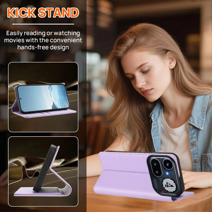 For Nothing Phone (4a) Pro Wallet Case RFID Blocking Butterfly Imprinted Magnetic Flip Leather Cover - Light Purple - 3