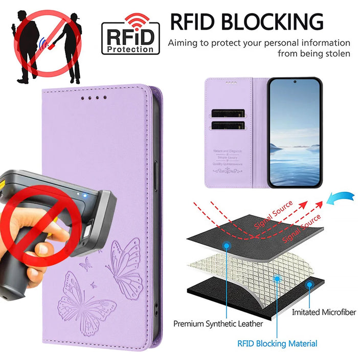 For Nothing Phone (4a) Pro Wallet Case RFID Blocking Butterfly Imprinted Magnetic Flip Leather Cover - Light Purple - 6
