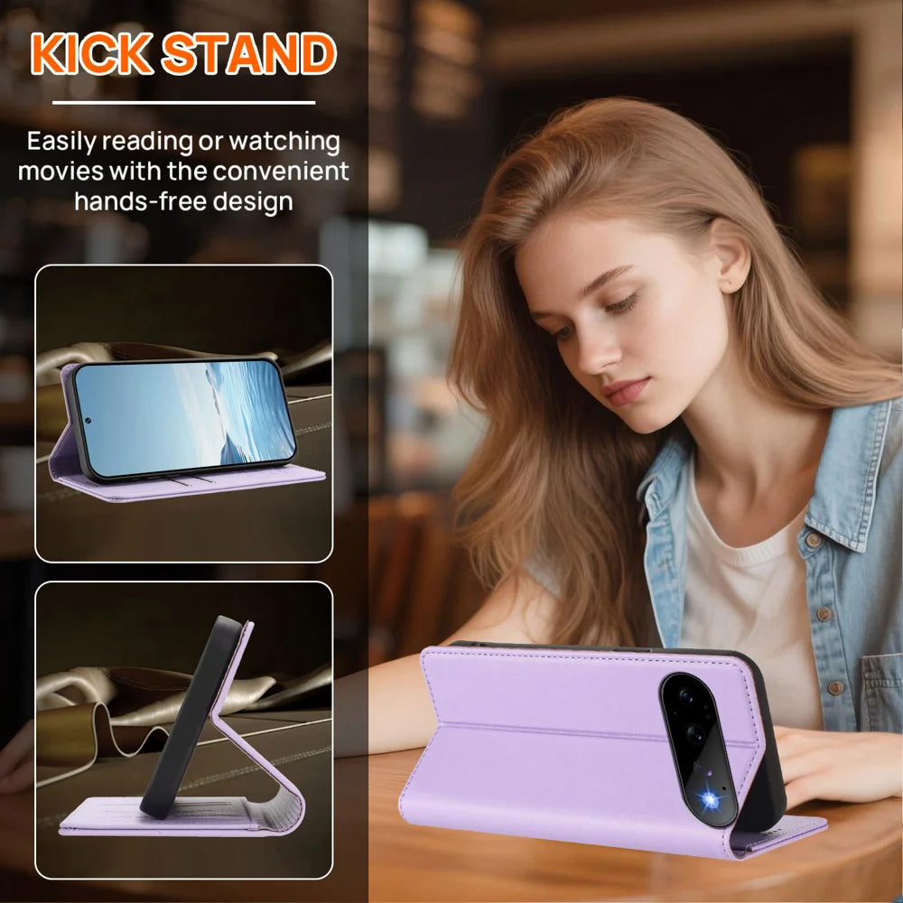 For Google Pixel 11 Pro / Pixel 11 Wallet Case RFID Blocking Butterfly Imprinted Magnetic Flip Leather Cover - Light Purple - 3