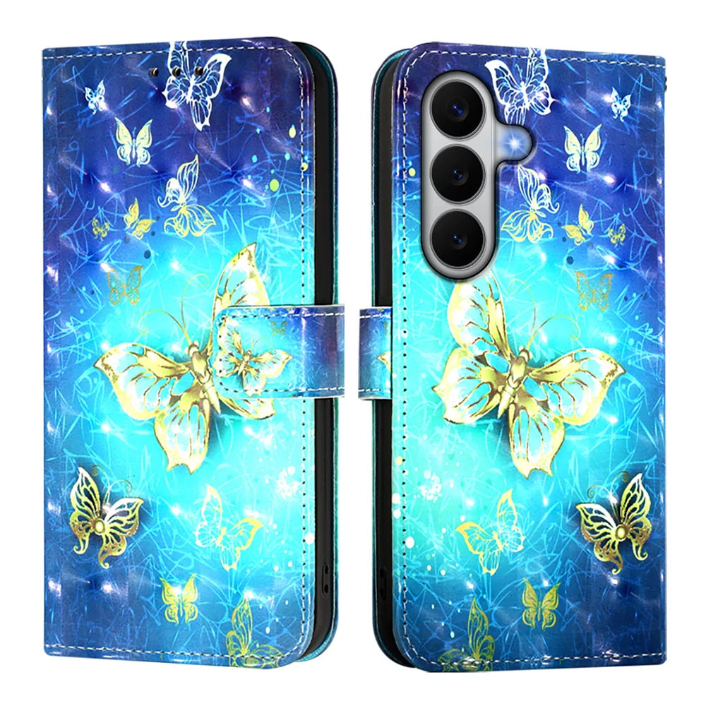 For Samsung Galaxy A27 5G Leather Case Pattern Printing Wallet Stand Mobile Cover with Strap - Golden Butterflies - 1