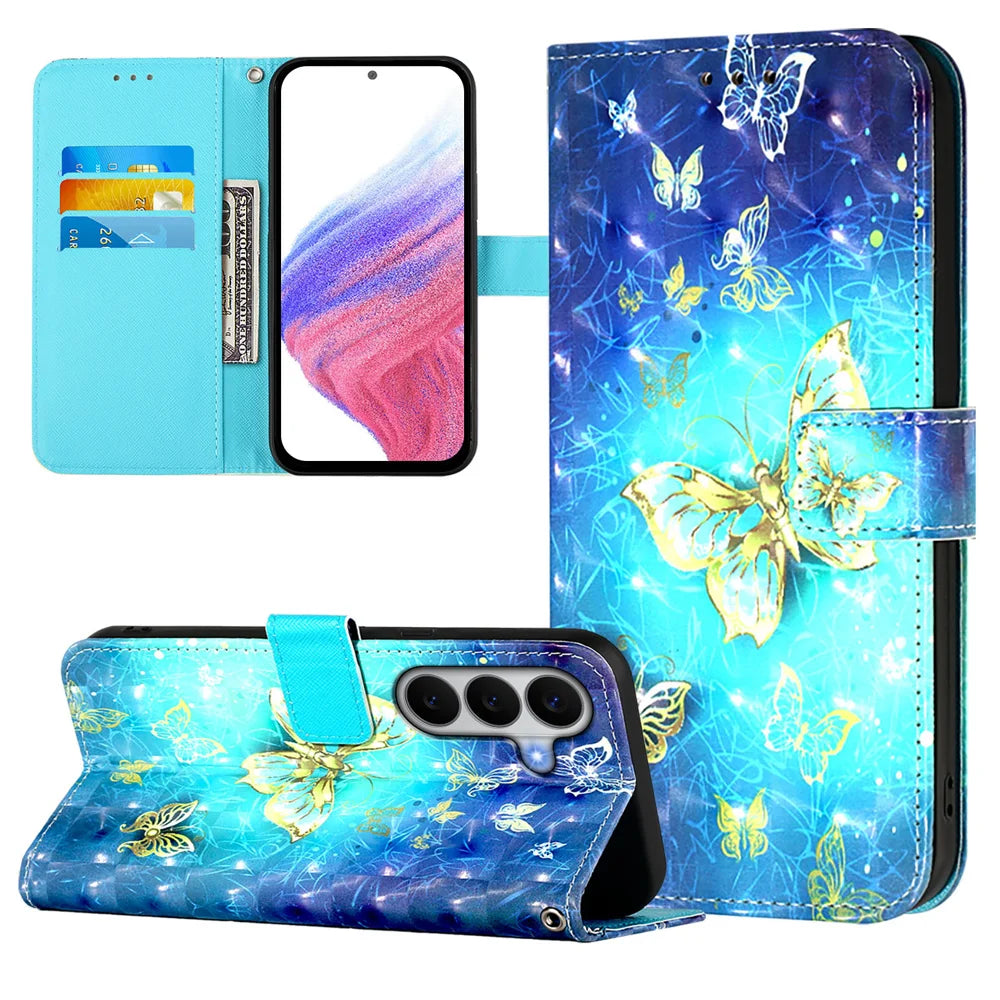 For Samsung Galaxy A27 5G Leather Case Pattern Printing Wallet Stand Mobile Cover with Strap - Golden Butterflies - 2