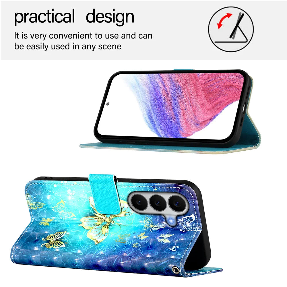 For Samsung Galaxy A27 5G Leather Case Pattern Printing Wallet Stand Mobile Cover with Strap - Golden Butterflies - 4