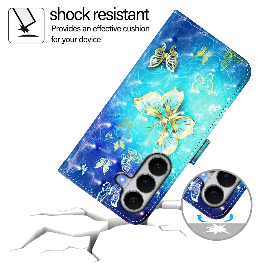 For Samsung Galaxy A27 5G Leather Case Pattern Printing Wallet Stand Mobile Cover with Strap - Golden Butterflies - 6