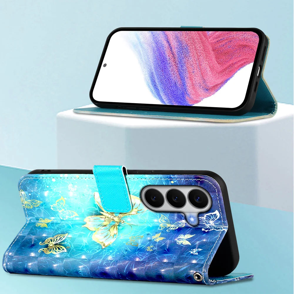 For Samsung Galaxy A27 5G Leather Case Pattern Printing Wallet Stand Mobile Cover with Strap - Golden Butterflies - 7