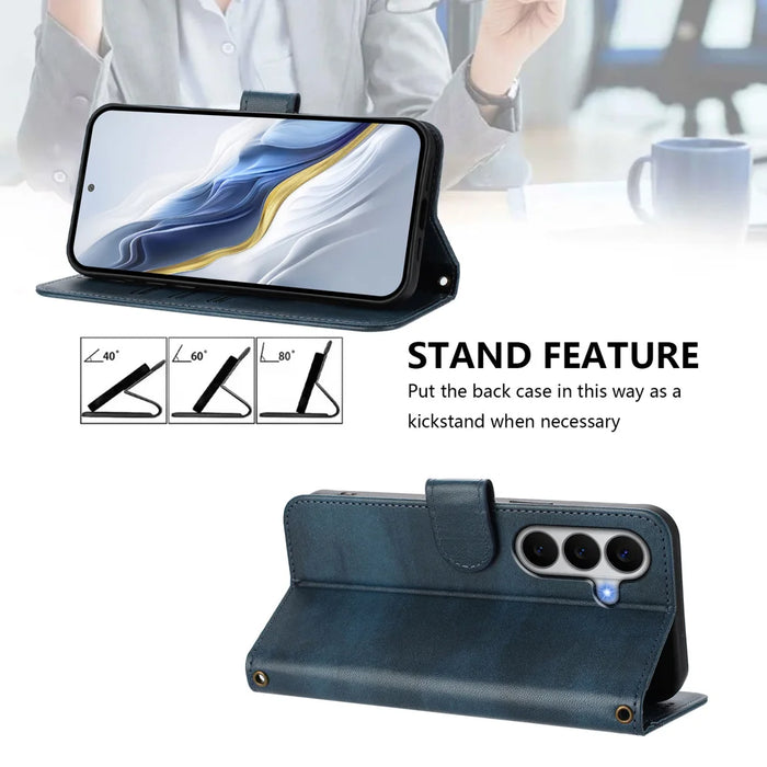 For Samsung Galaxy A27 5G Cases Wallet Stand Retro Texture Leather Phone Cover with Lanyard - Blue - 3