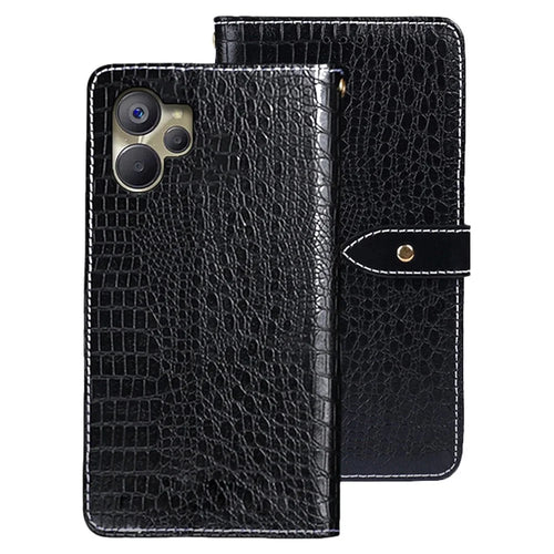 IDEWEI Magnetic Protective Cover for Realme 10 5G / 9i 5G, Drop-proof Crocodile Texture PU Leather Wallet Folio Flip Phone Case with Stand Function - Black - 1
