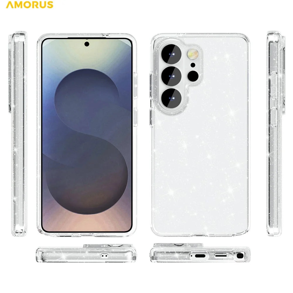AMORUS For Samsung Galaxy S26 Ultra Case Soft TPU Hard PC Back Shockproof Phone Cover - Glitter White - 3