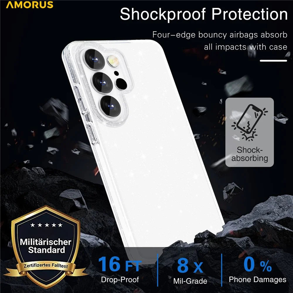 AMORUS For Samsung Galaxy S26 Ultra Case Soft TPU Hard PC Back Shockproof Phone Cover - Glitter White - 4