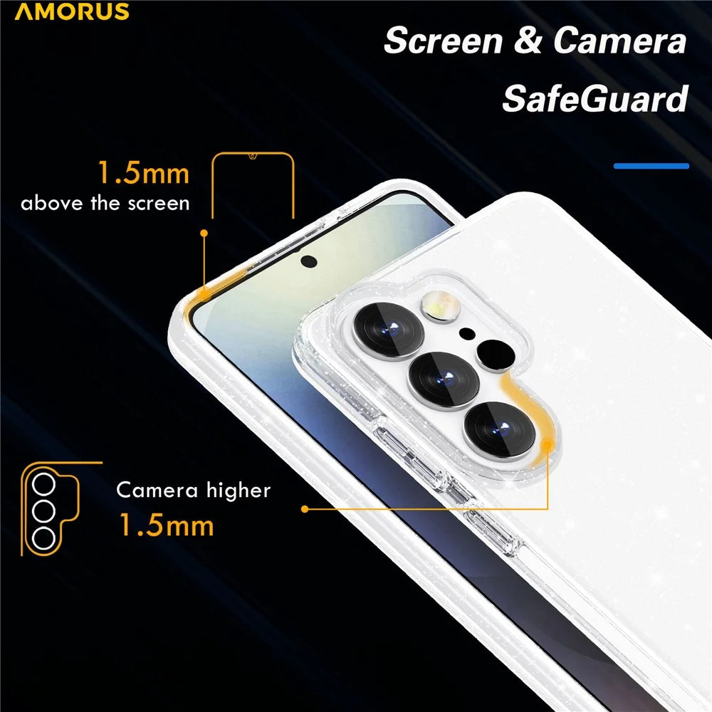 AMORUS For Samsung Galaxy S26 Ultra Case Soft TPU Hard PC Back Shockproof Phone Cover - Glitter White - 5