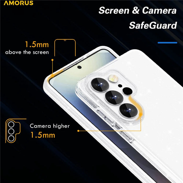 AMORUS For Samsung Galaxy S26 Ultra Case Soft TPU Hard PC Back Shockproof Phone Cover - Glitter White - 5