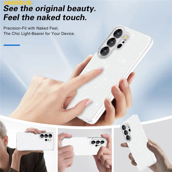 AMORUS For Samsung Galaxy S26 Ultra Case Soft TPU Hard PC Back Shockproof Phone Cover - Glitter White - 6
