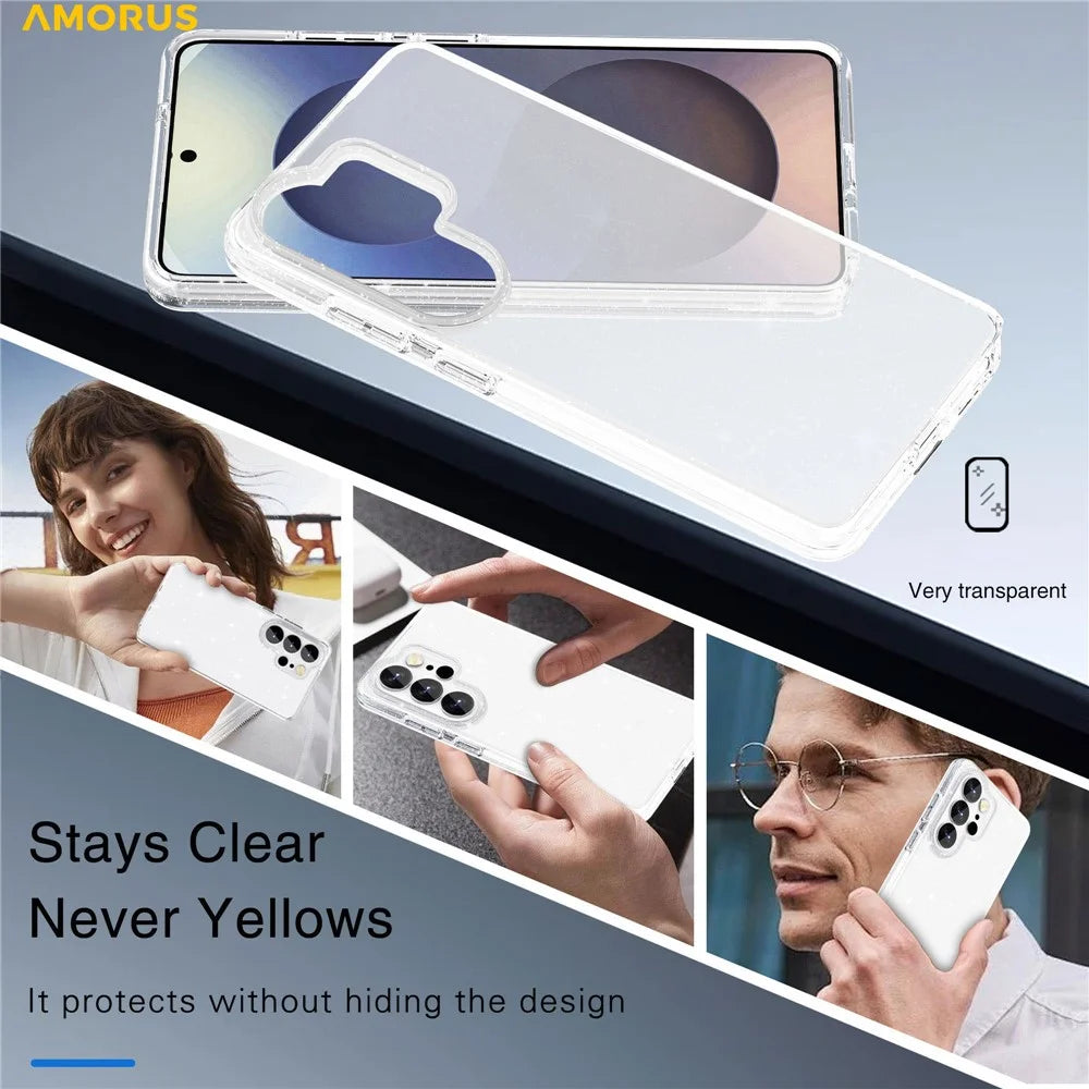 AMORUS For Samsung Galaxy S26 Ultra Case Soft TPU Hard PC Back Shockproof Phone Cover - Glitter White - 7