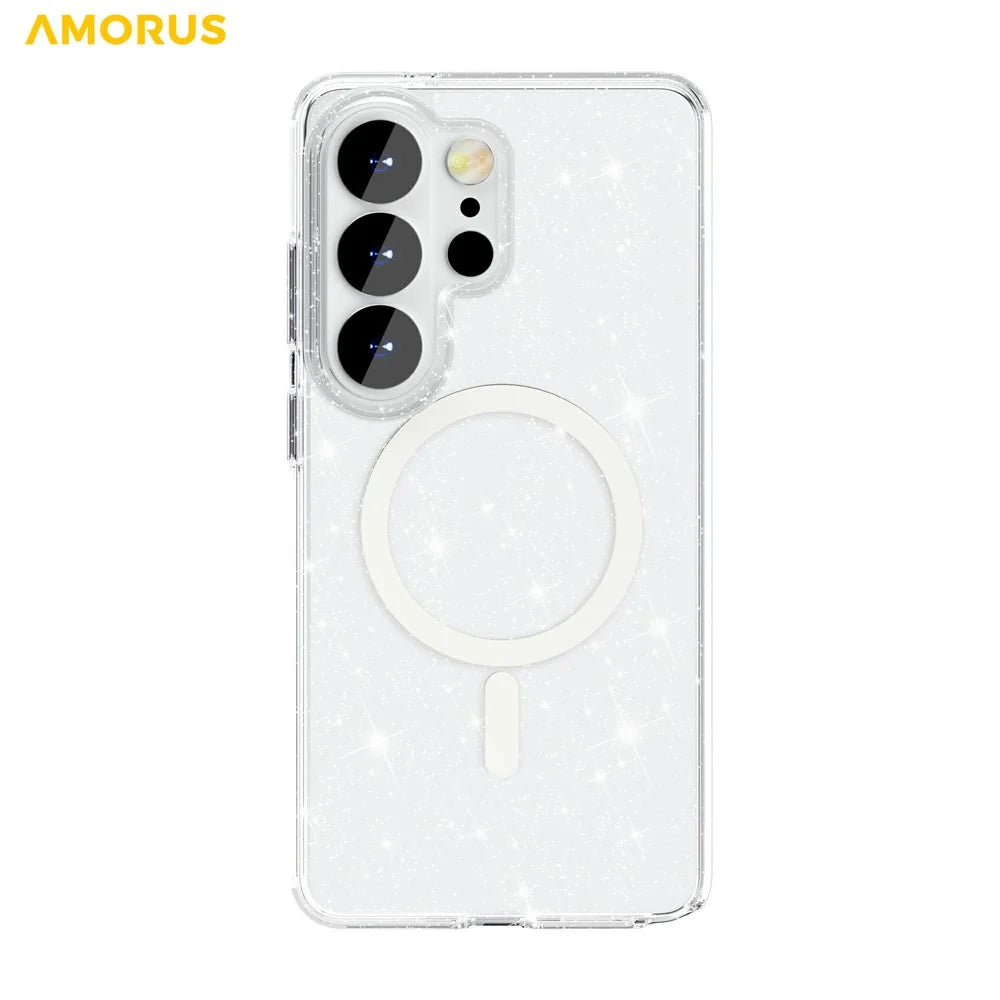AMORUS For Samsung Galaxy S26 Ultra Magnetic Case Glitter Powder PC + TPU Phone Cover - Glitter White - 2
