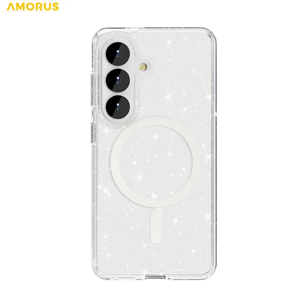 AMORUS For Samsung Galaxy S26 Magnetic Case Glitter Powder PC + TPU Phone Cover - Glitter White - 2