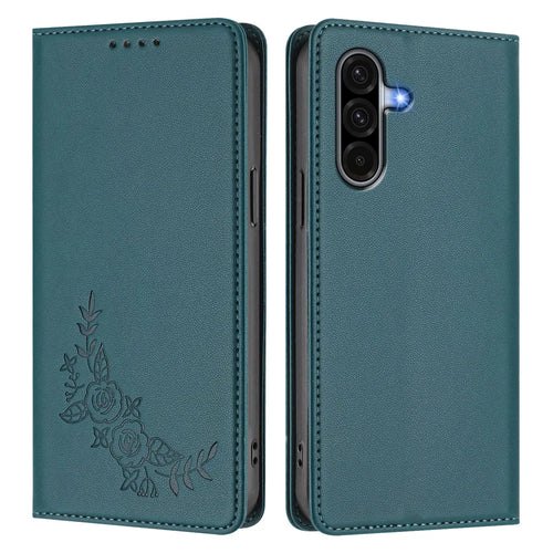 For Samsung Galaxy A18 5G / A18 4G / A17 5G / A17 4G / A26 5G Wallet Stand Case Peony Flower Pattern TPU PU Leather Flip Cover - Green - 1