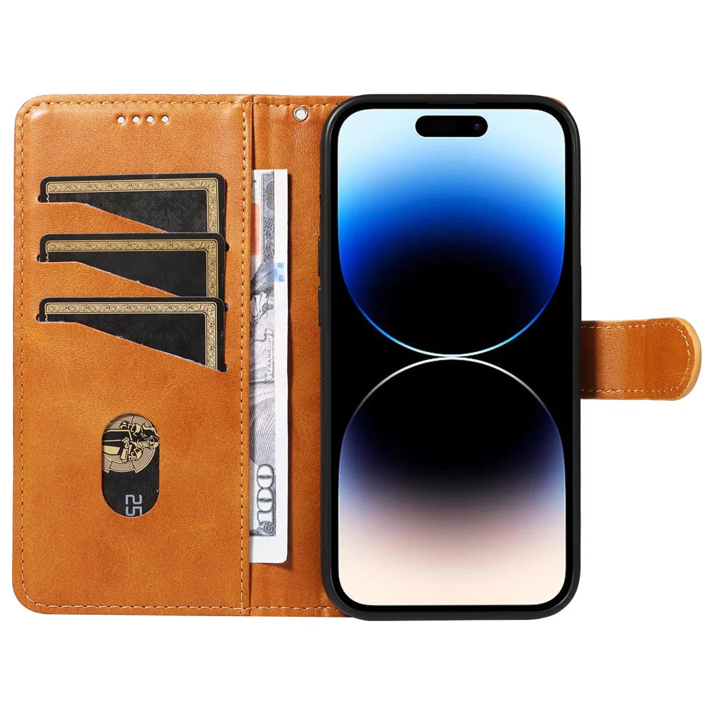 For Samsung Galaxy A27 5G Wallet Case T-Shape Lines Leather Phone Cover Stand - Brown - 3