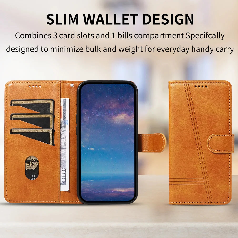 For Samsung Galaxy A27 5G Wallet Case T-Shape Lines Leather Phone Cover Stand - Brown - 5